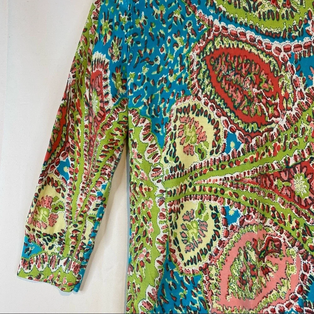 TALBOTS Women’s Size M Medium Sweater Cardigan 3/4 Sleeve Floral Mosiac - Picture 4 of 16